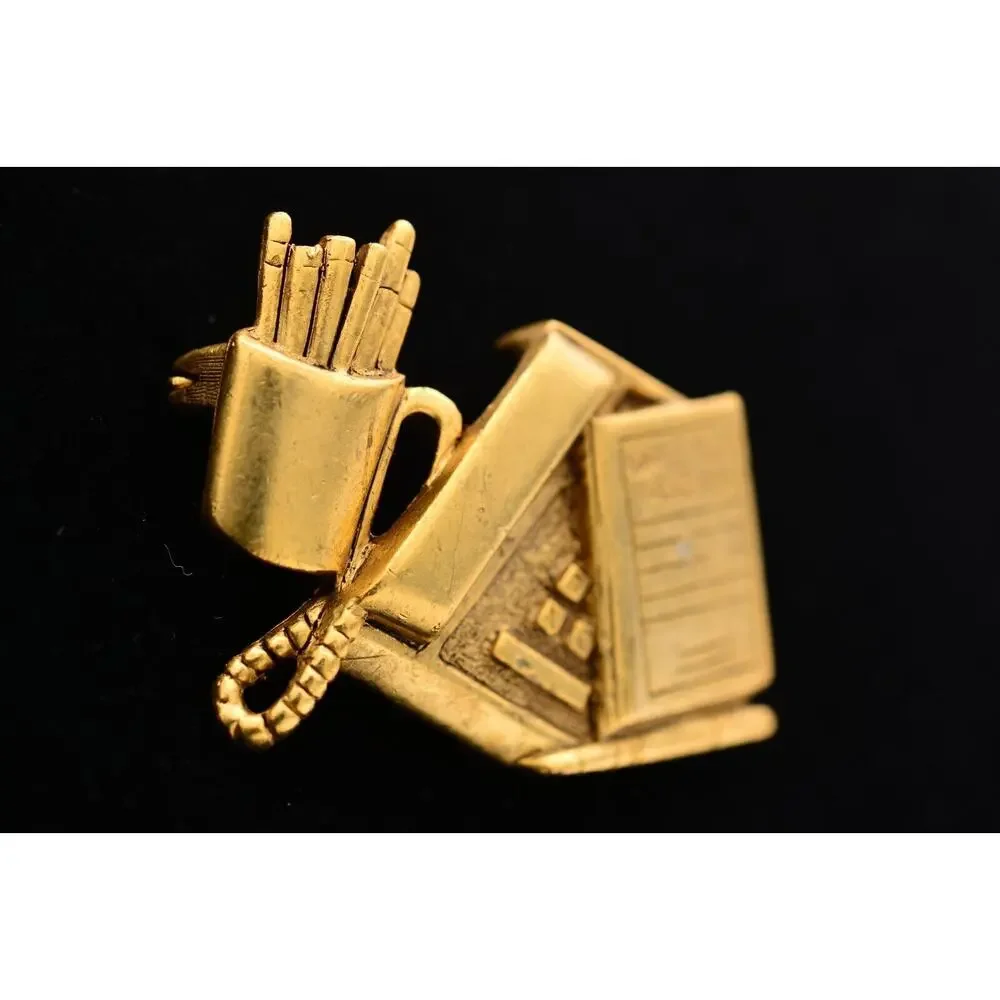 Danecraft Vintage Work Desk Pin Brooch Office Antiqued Gold Heavy Signed BinA15